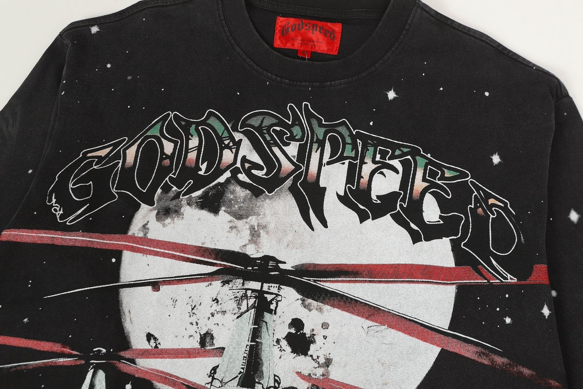 Godspeed Washed Black Rock Graphic Long-Sleeve T-Shirt ¡ª detail