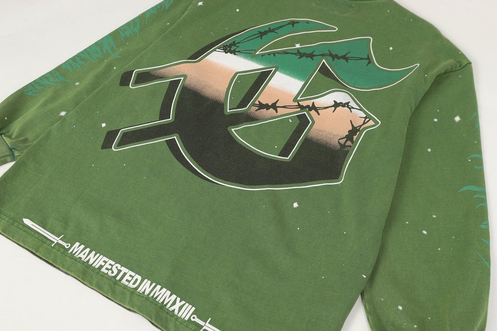Godspeed Washed Olive Aircraft Graphic Long-Sleeve T-Shirt ¡ª detail