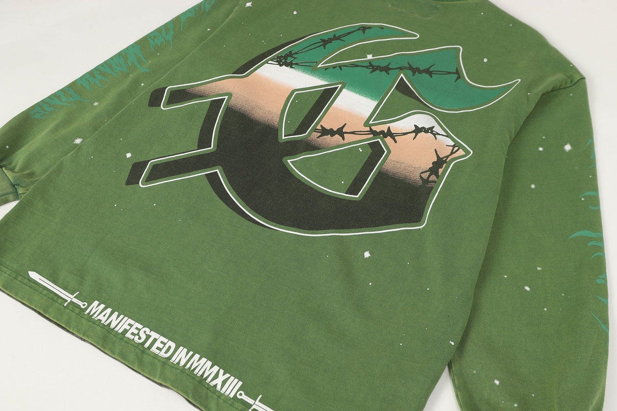 Godspeed Washed Olive Aircraft Graphic Long-Sleeve T-Shirt ¡ª detail