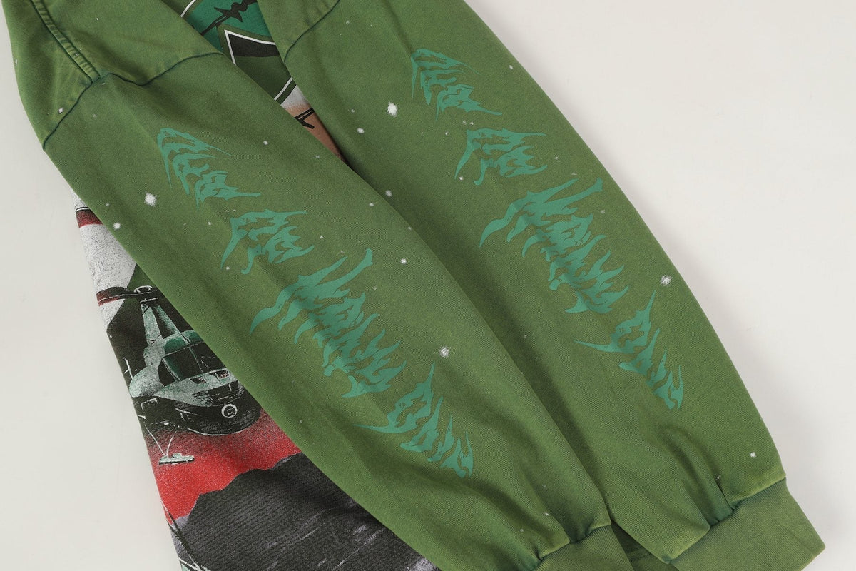 Godspeed Washed Olive Aircraft Graphic Long-Sleeve T-Shirt ¡ª detail