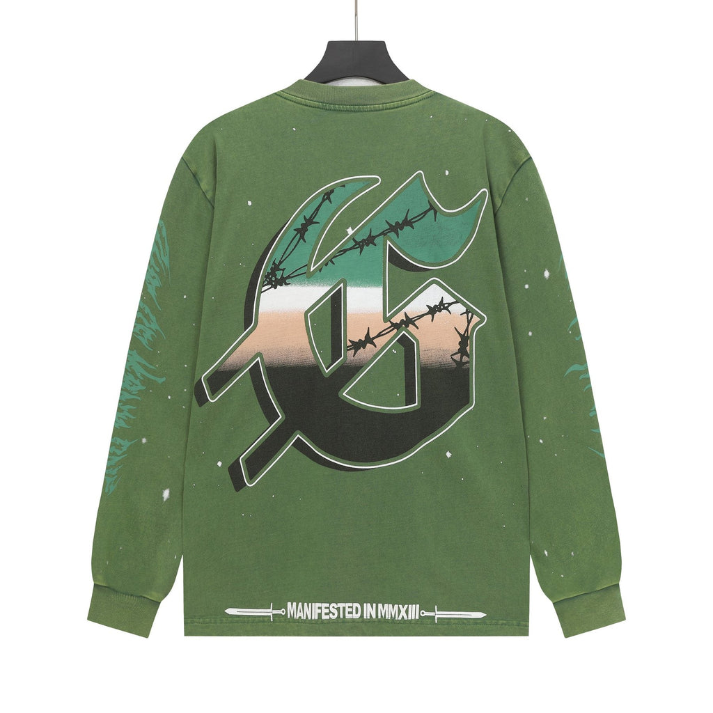 Godspeed Washed Olive Aircraft Graphic Long-Sleeve T-Shirt ¡ª back