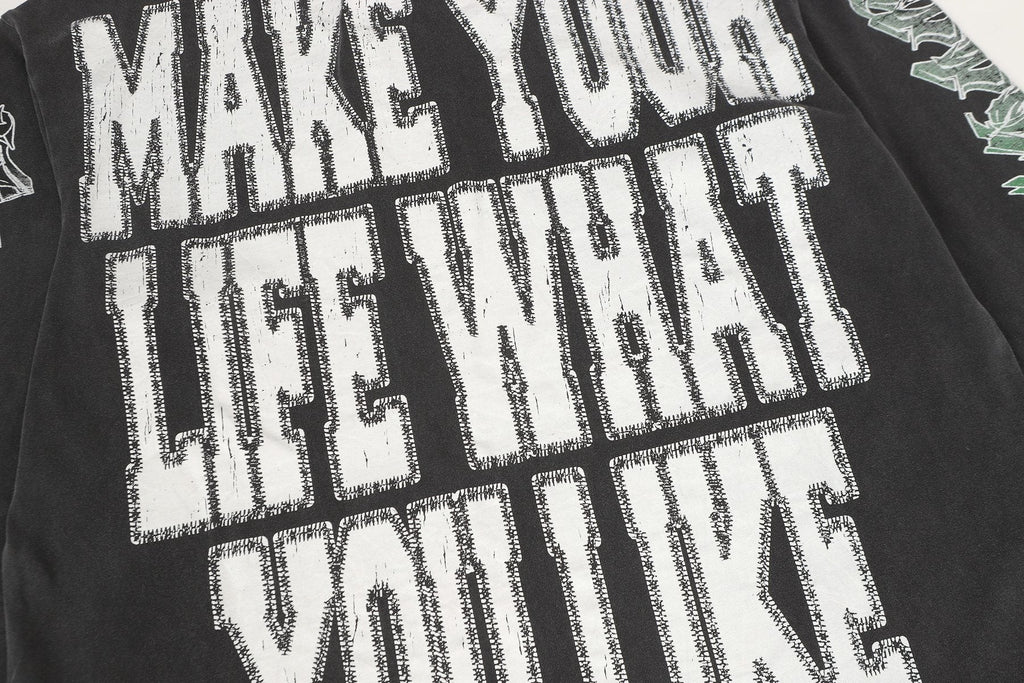 Godspeed Washed Black Skeleton Graphic Long-Sleeve T-Shirt ¡ª detail