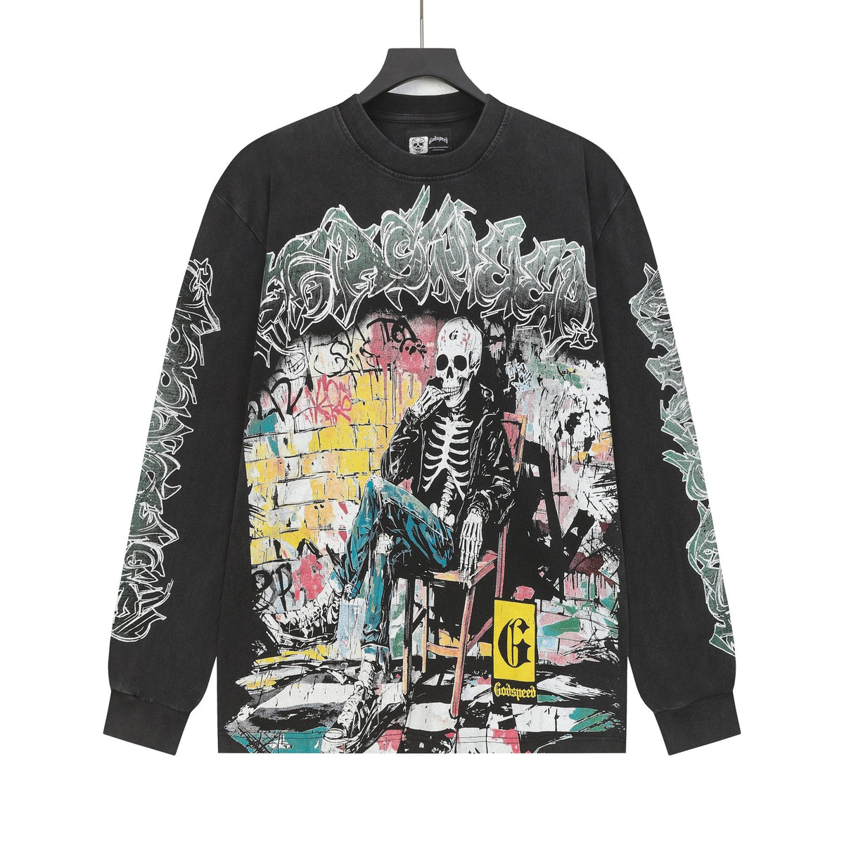 Godspeed Washed Black Skeleton Graphic Long-Sleeve T-Shirt ¡ª hero
