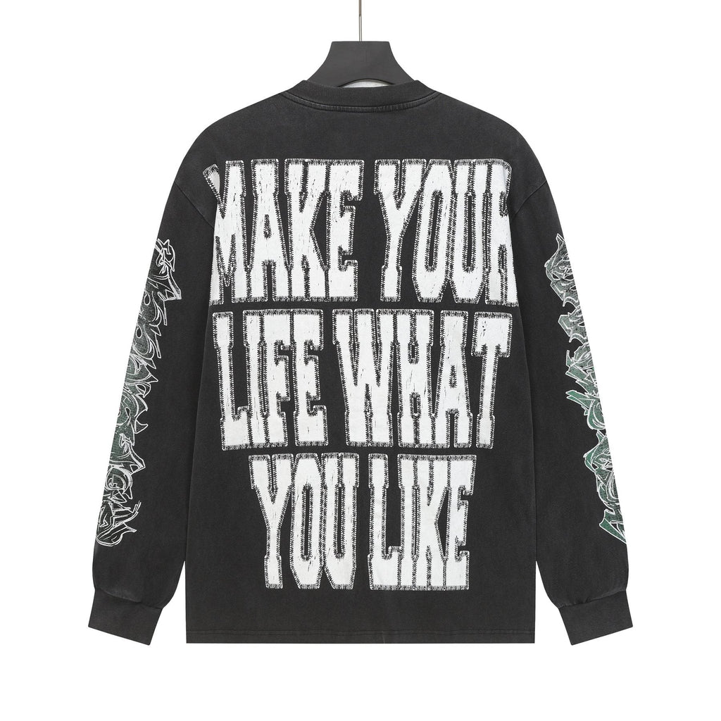 Godspeed Washed Black Skeleton Graphic Long-Sleeve T-Shirt ¡ª back