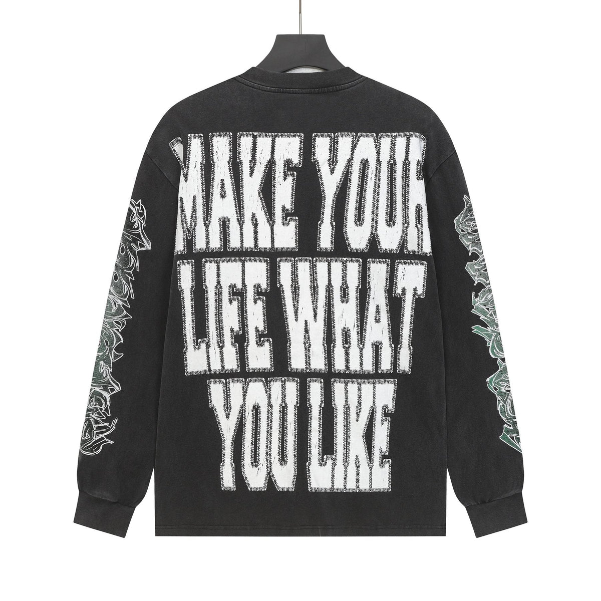 Godspeed Washed Black Skeleton Graphic Long-Sleeve T-Shirt ¡ª back