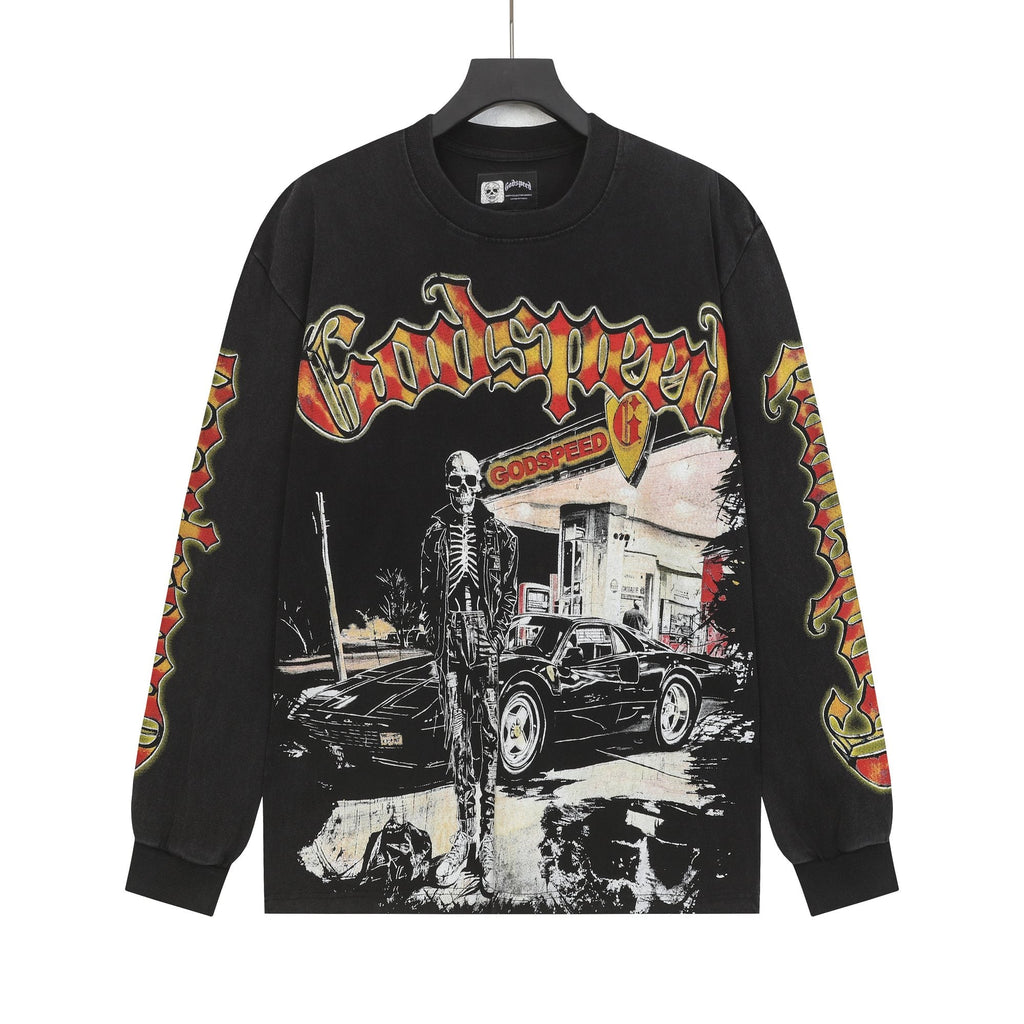 Godspeed Washed Black Rock Graphic Long-Sleeve T-Shirt ¡ª hero