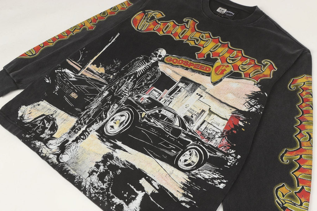 Godspeed Washed Black Rock Graphic Long-Sleeve T-Shirt ¡ª detail