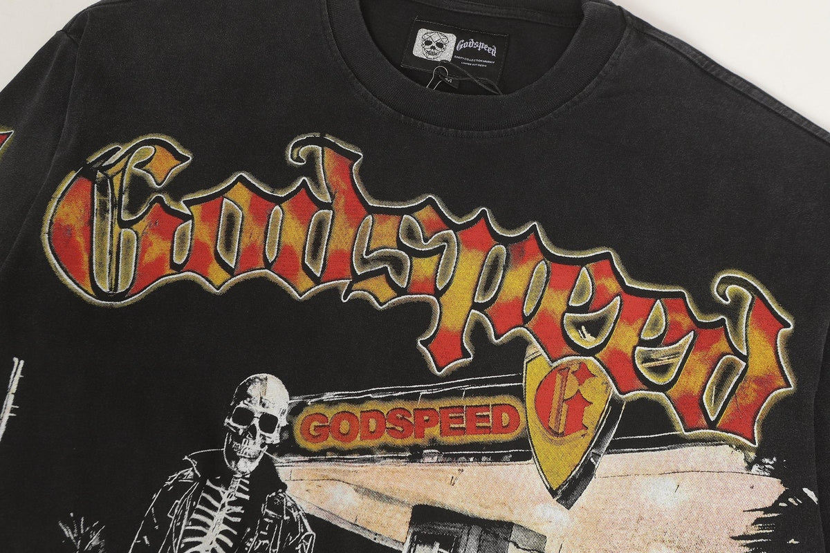 Godspeed Washed Black Rock Graphic Long-Sleeve T-Shirt ¡ª detail
