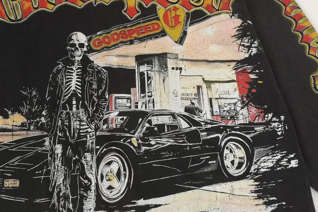 Godspeed Washed Black Rock Graphic Long-Sleeve T-Shirt ¡ª detail