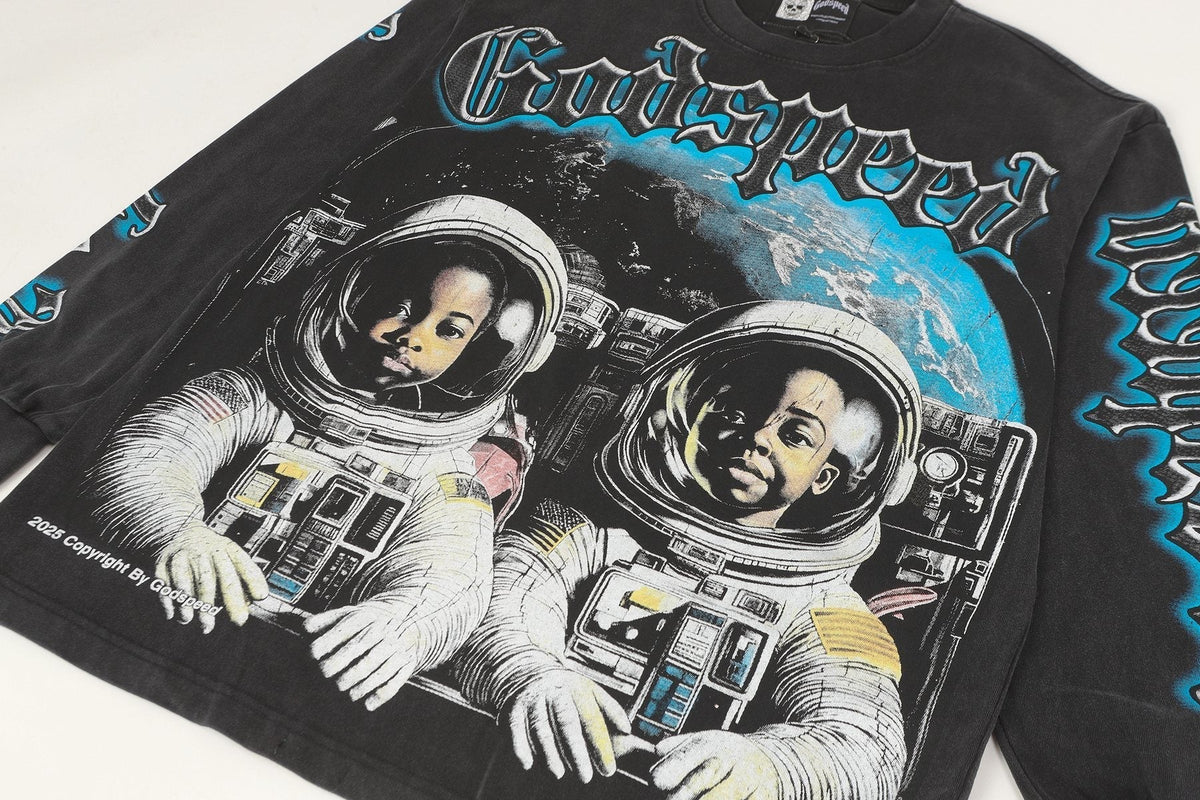 Godspeed Washed Black Graphic Long-Sleeve T-Shirt ¡ª detail