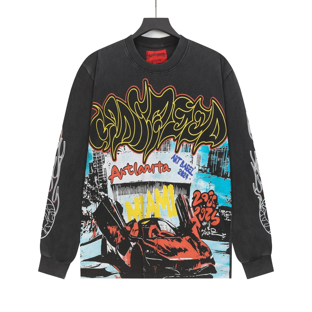 Godspeed Washed Black Rock Graphic Long-Sleeve T-Shirt ¡ª hero