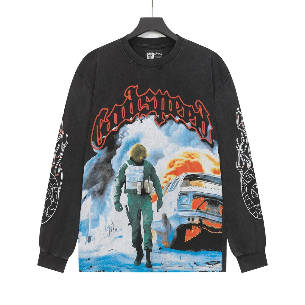 Godspeed Washed Black Rock Graphic Long-Sleeve T-Shirt ¡ª hero