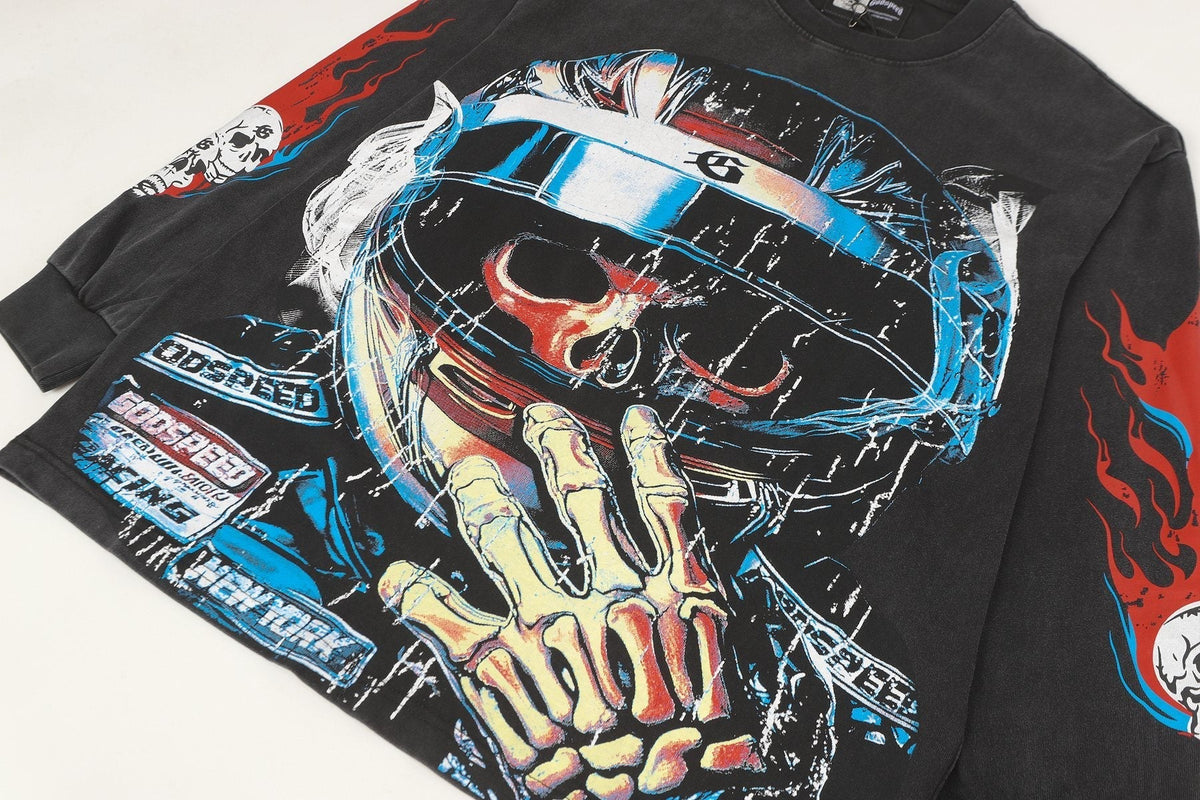 Godspeed Washed Black Rock Graphic Long-Sleeve T-Shirt ¡ª detail