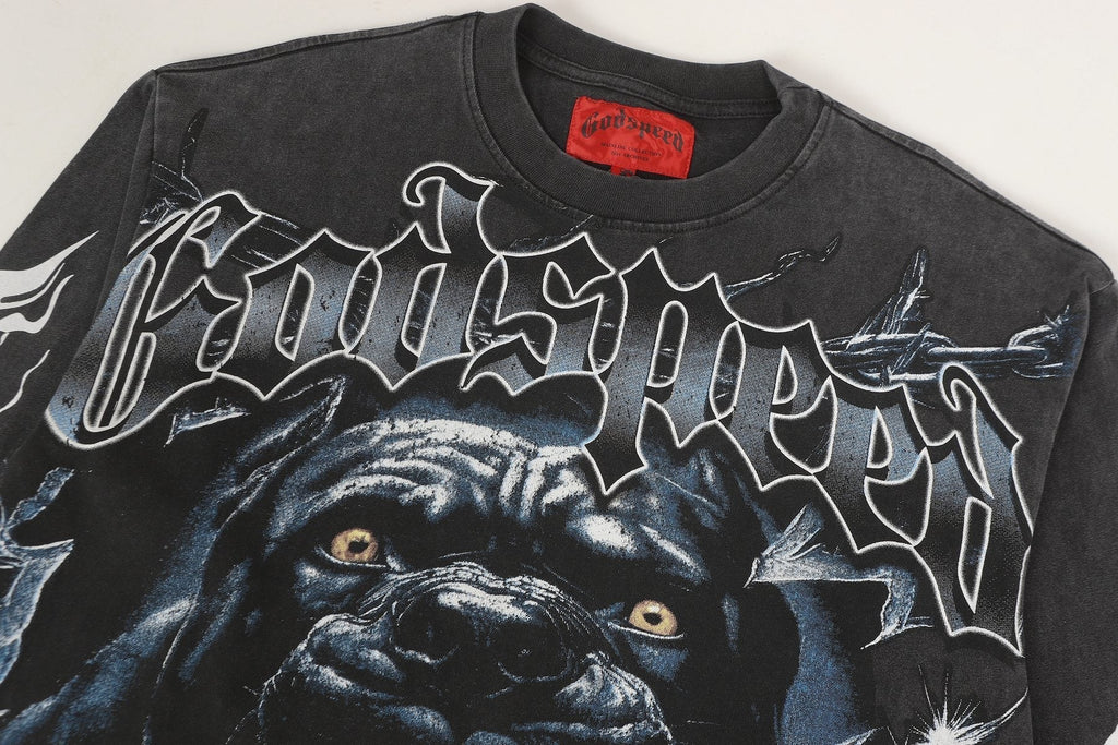 Godspeed Washed Black Dog Graphic Long-Sleeve T-Shirt ¡ª detail
