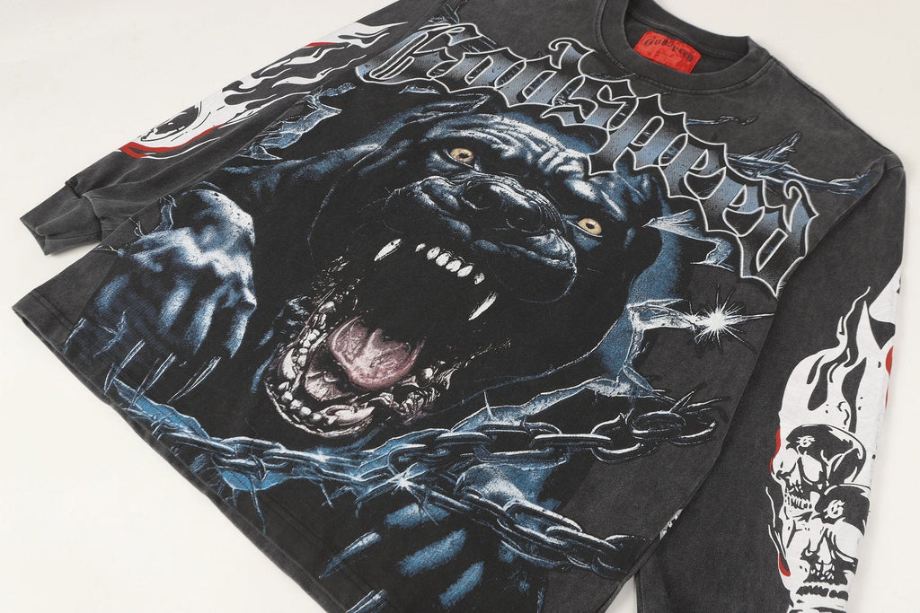 Godspeed Washed Black Dog Graphic Long-Sleeve T-Shirt ¡ª front