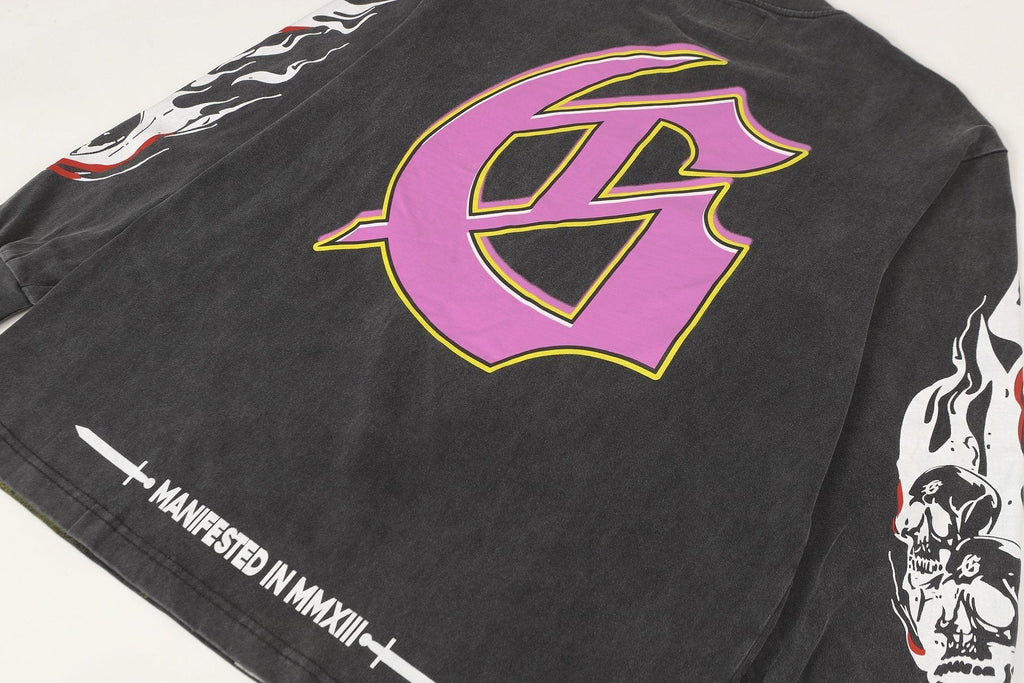 Godspeed Skeleton Graphic Washed Black Long-Sleeve T-Shirt ¡ª detail