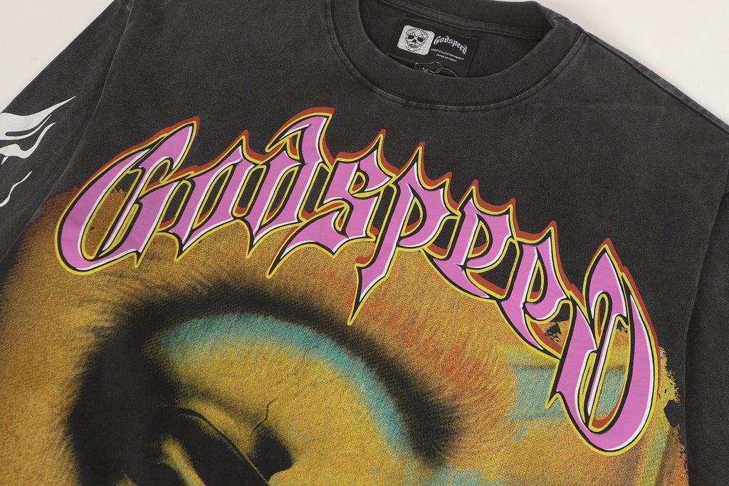 Godspeed Skeleton Graphic Washed Black Long-Sleeve T-Shirt ¡ª detail