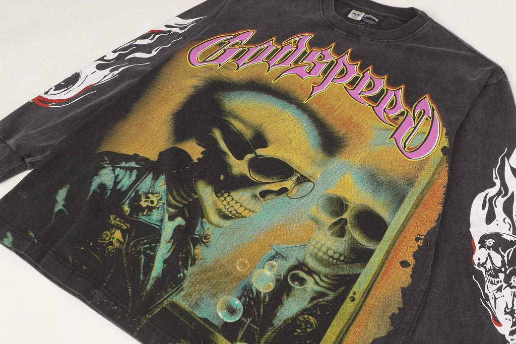 Godspeed Skeleton Graphic Washed Black Long-Sleeve T-Shirt ¡ª detail