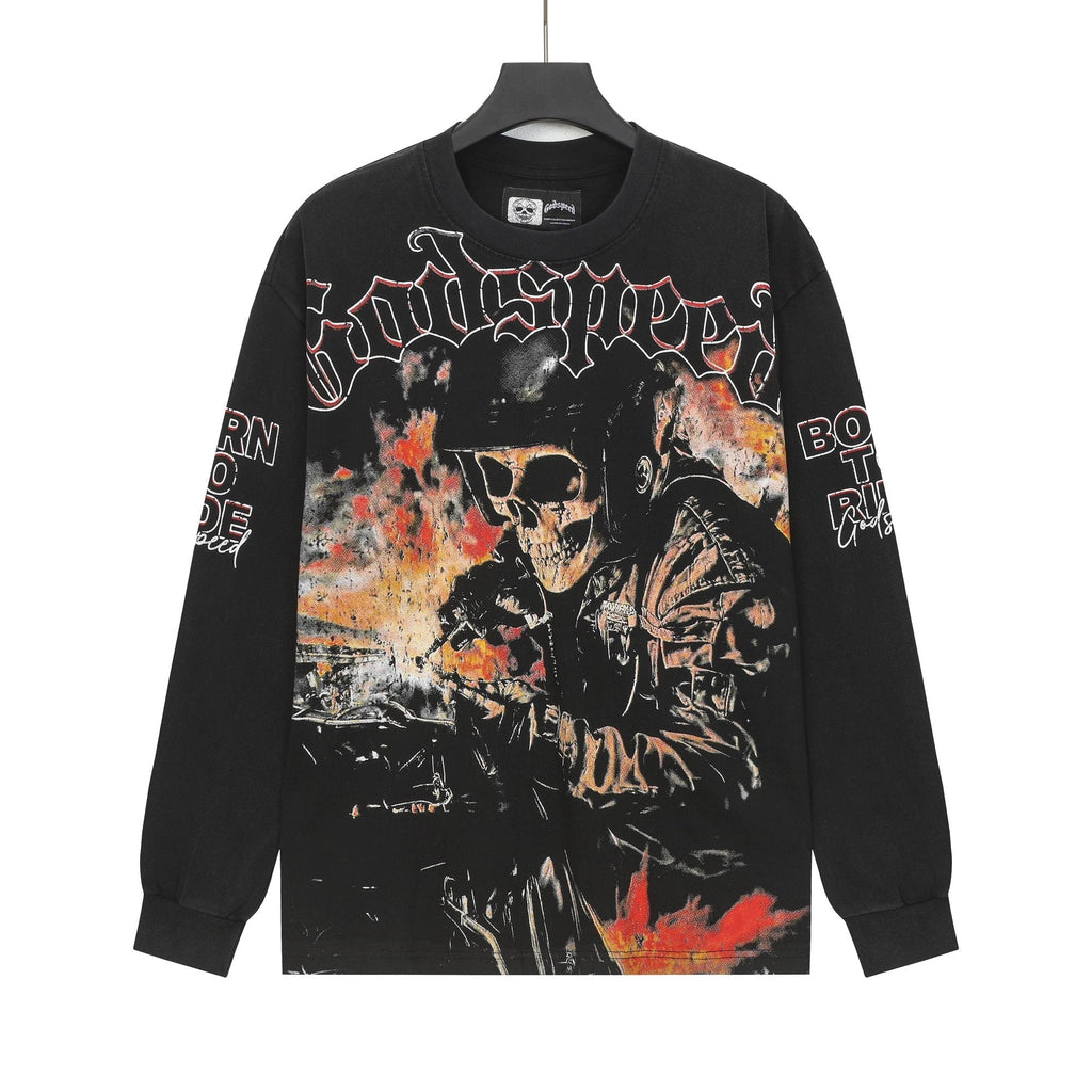 Godspeed Skull Flame Car Graphic Long-Sleeve T-Shirt ¡ª hero