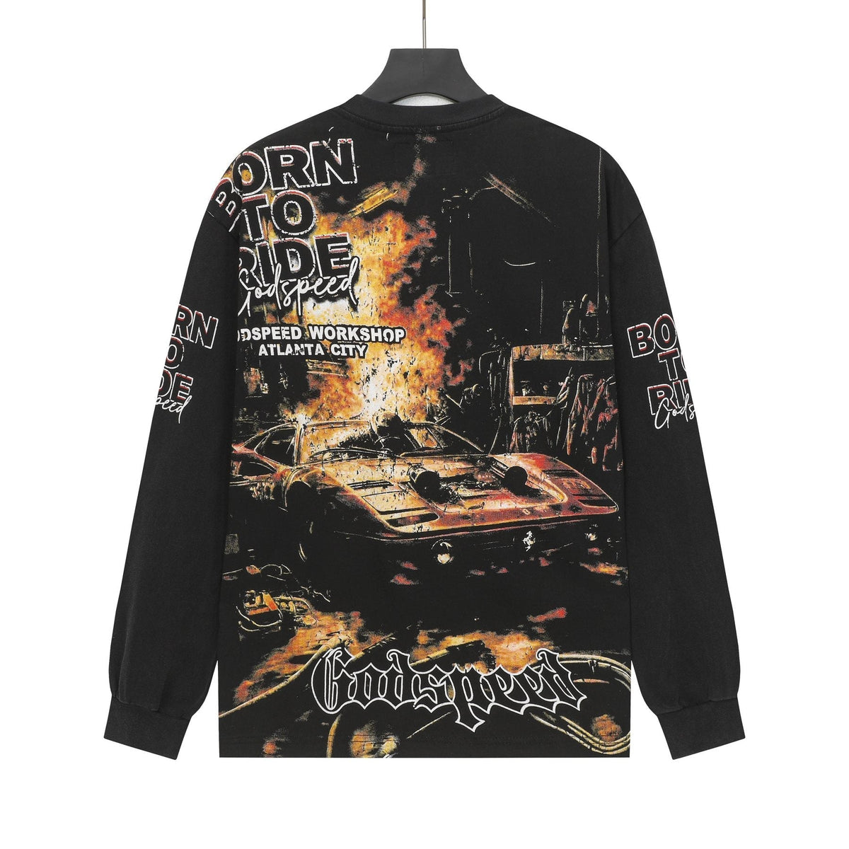 Godspeed Skull Flame Car Graphic Long-Sleeve T-Shirt ¡ª back