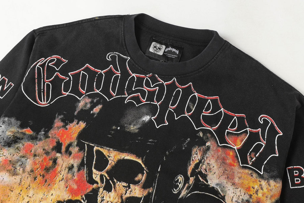 Godspeed Skull Flame Car Graphic Long-Sleeve T-Shirt ¡ª detail