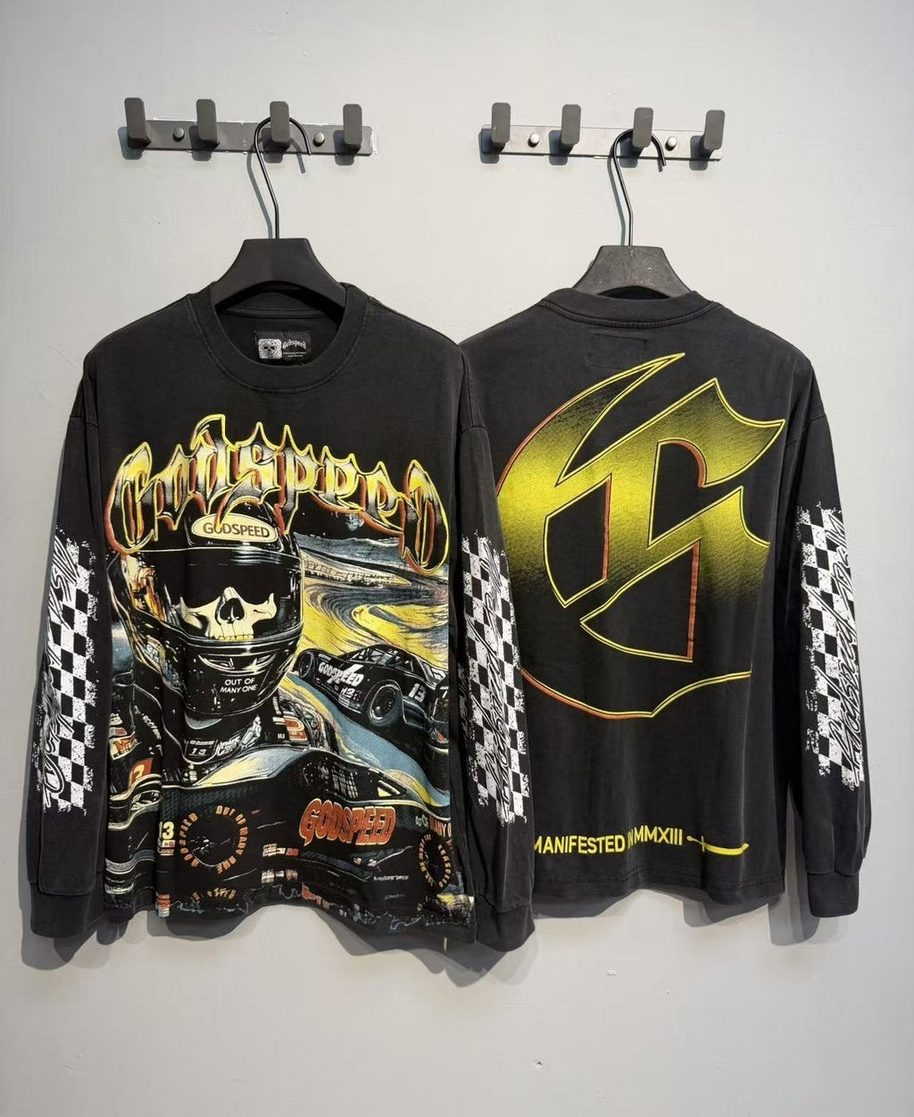 Godspeed Washed Black Racing Skull Long-Sleeve T-Shirt ¡ª context