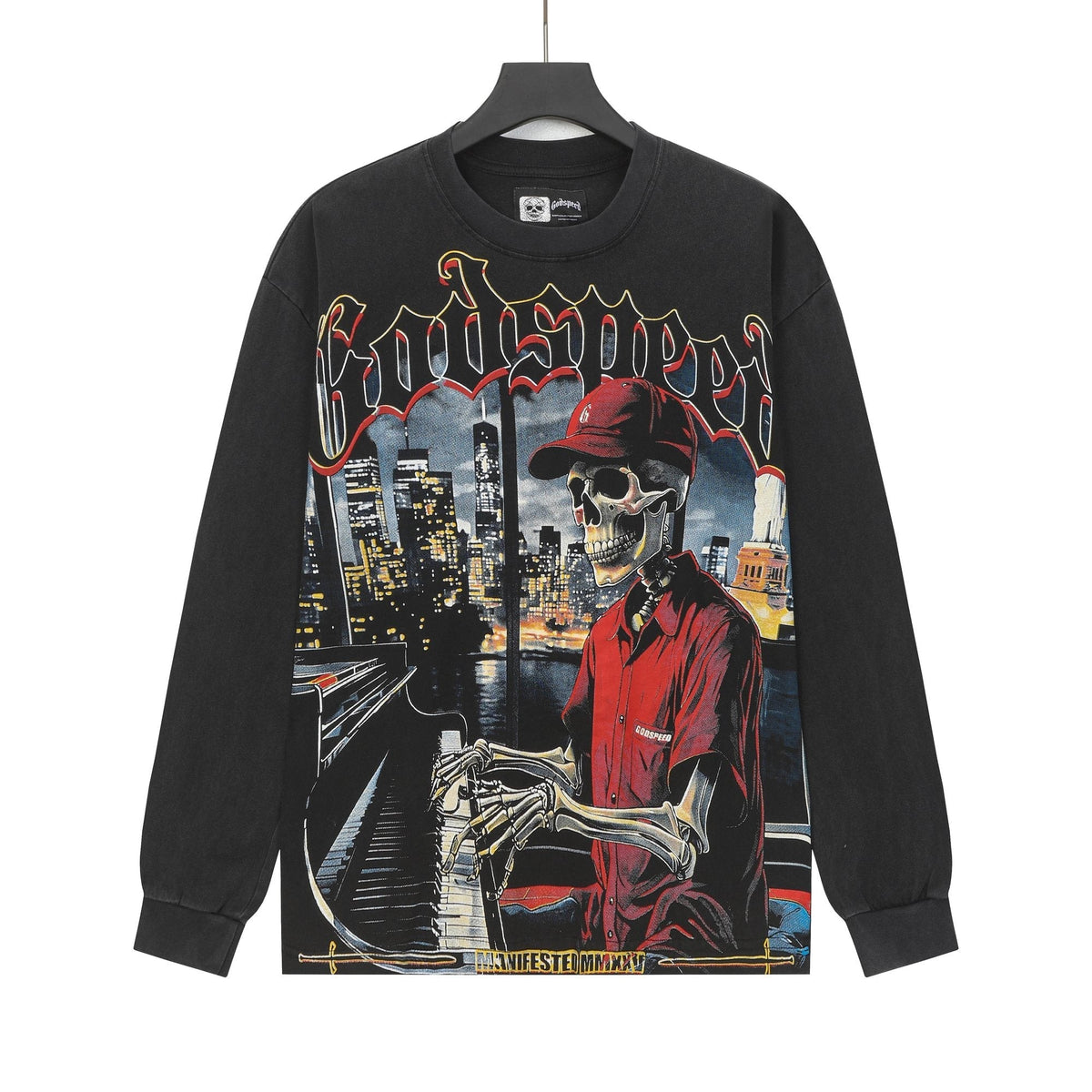 Godspeed Manifested Washed Black Graphic Long-Sleeve T-Shirt ¡ª hero