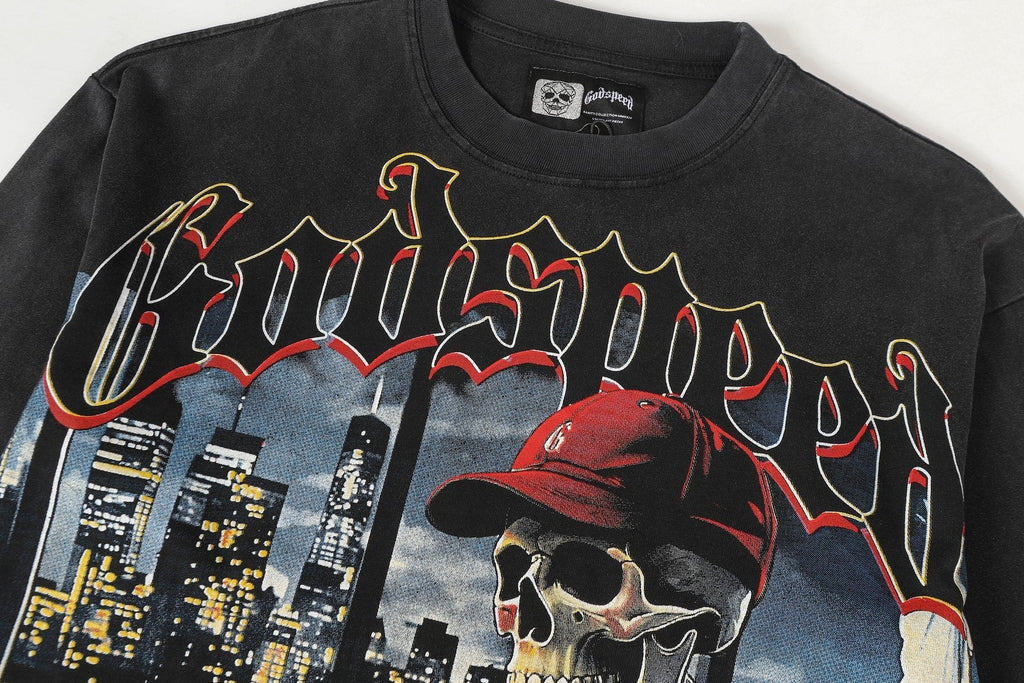 Godspeed Manifested Washed Black Graphic Long-Sleeve T-Shirt ¡ª detail
