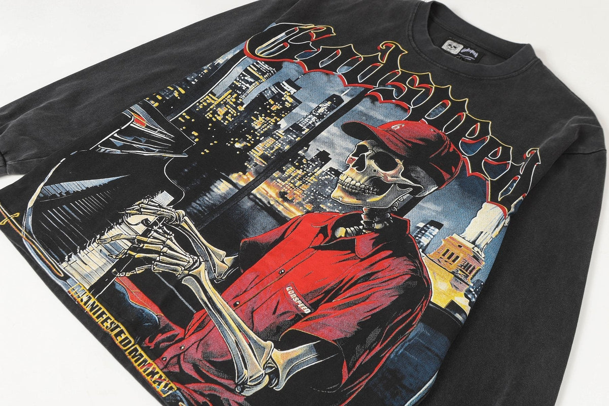 Godspeed Manifested Washed Black Graphic Long-Sleeve T-Shirt ¡ª front