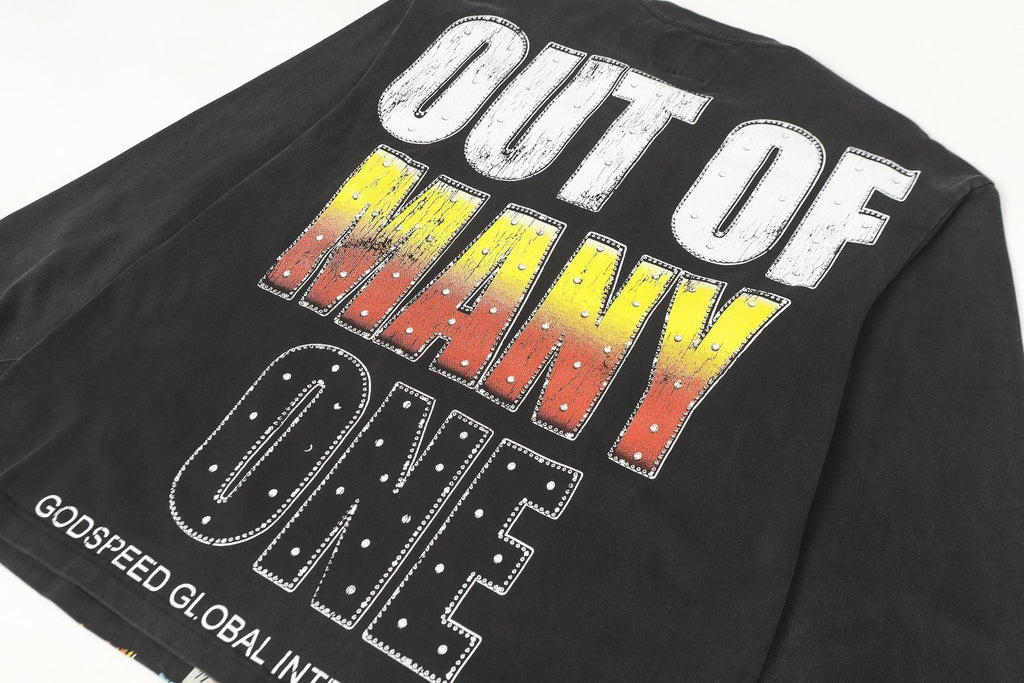 Godspeed Out of Many One Washed Black Long-Sleeve Graphic T-Shirt ¡ª detail