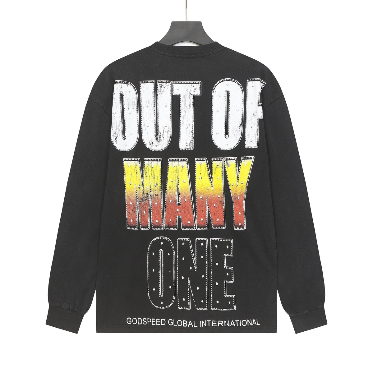 Godspeed Out of Many One Washed Black Long-Sleeve Graphic T-Shirt ¡ª back