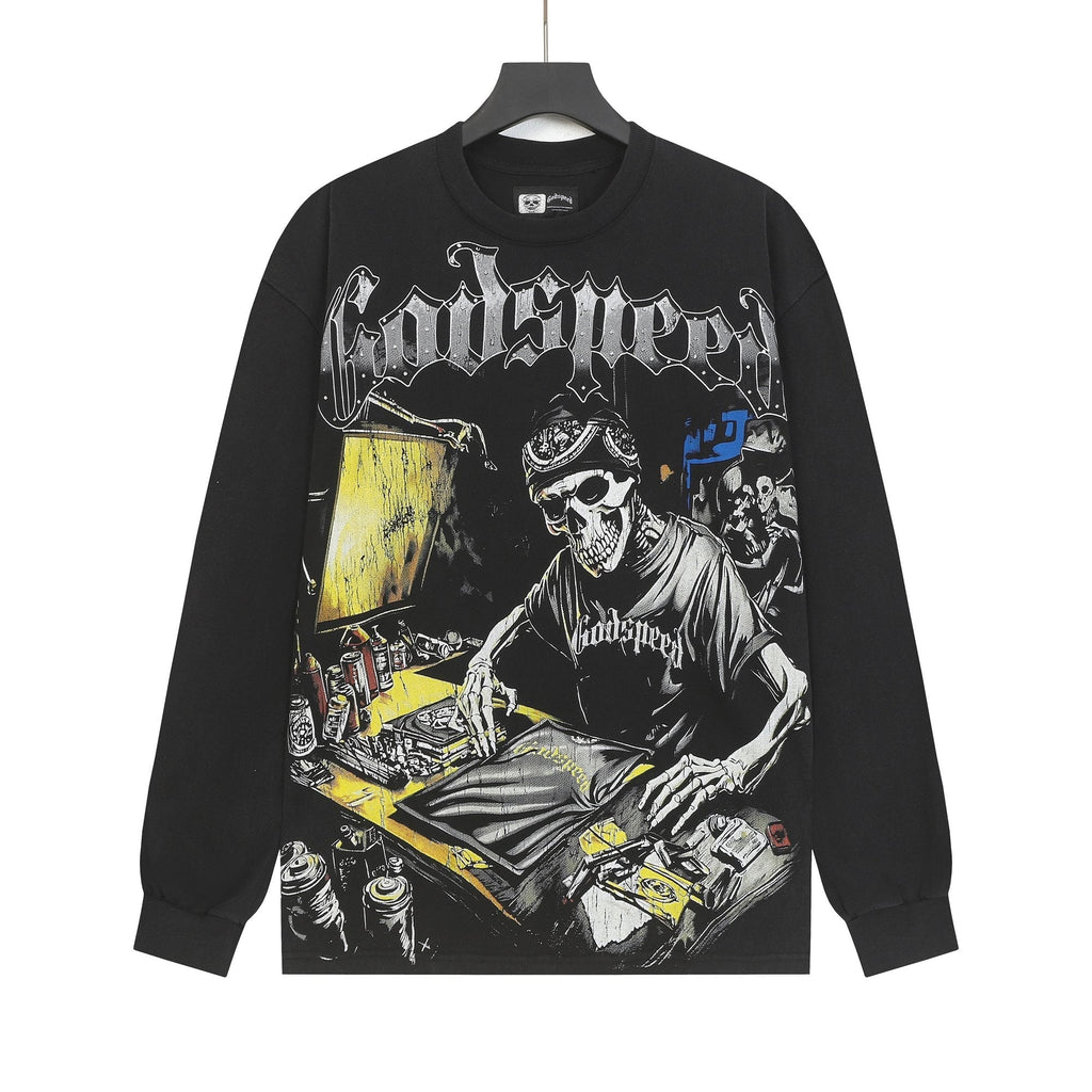Godspeed Washed Black Rock Graphic Long-Sleeve T-Shirt ¡ª hero