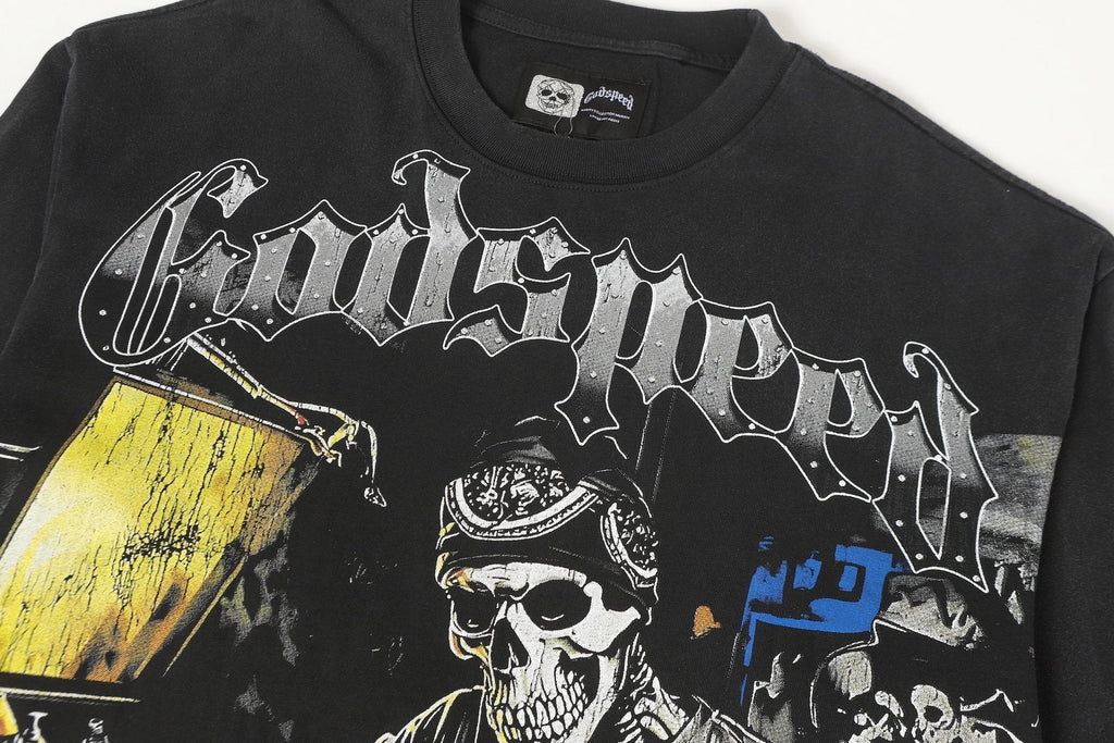 Godspeed Washed Black Rock Graphic Long-Sleeve T-Shirt ¡ª detail