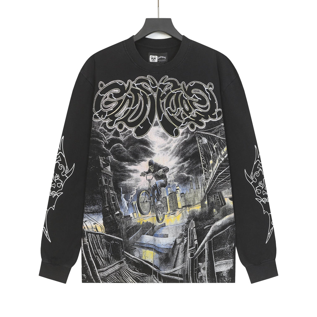 Godspeed Washed Black Rock Graphic Long-Sleeve T-Shirt ¡ª hero