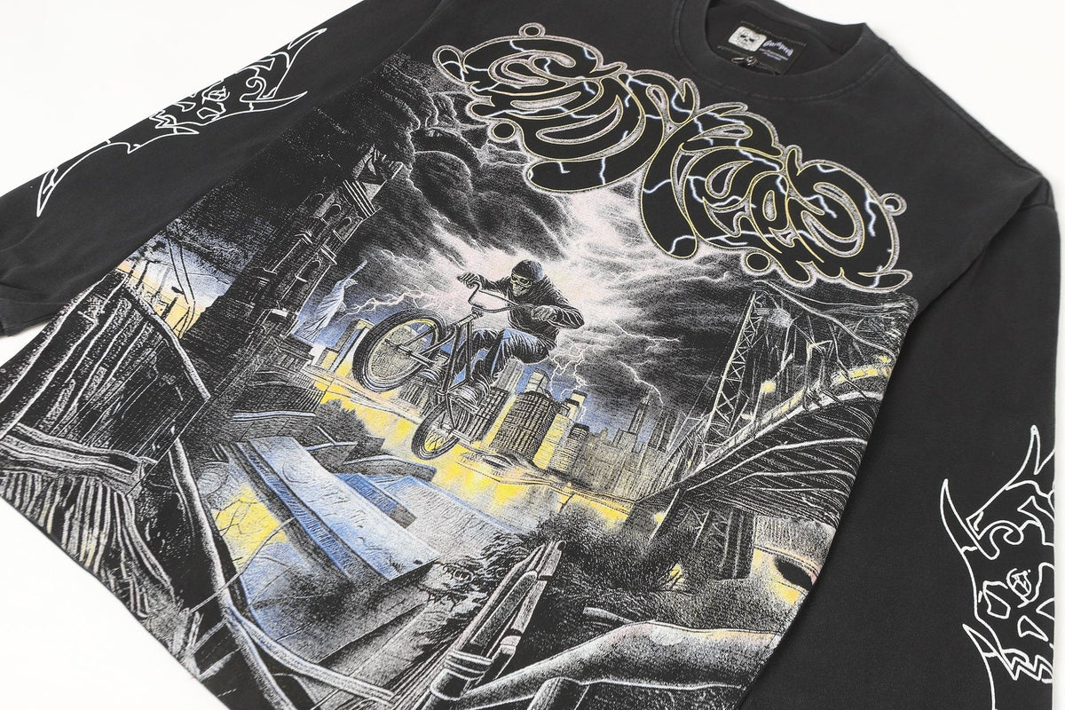 Godspeed Washed Black Rock Graphic Long-Sleeve T-Shirt ¡ª detail