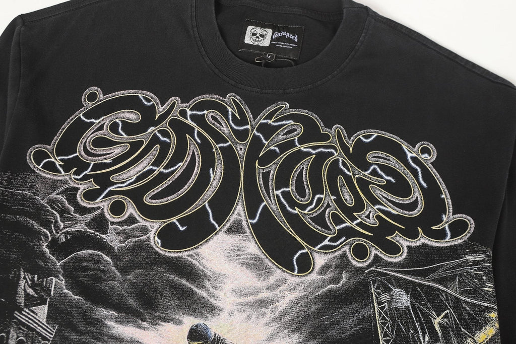 Godspeed Washed Black Rock Graphic Long-Sleeve T-Shirt ¡ª detail