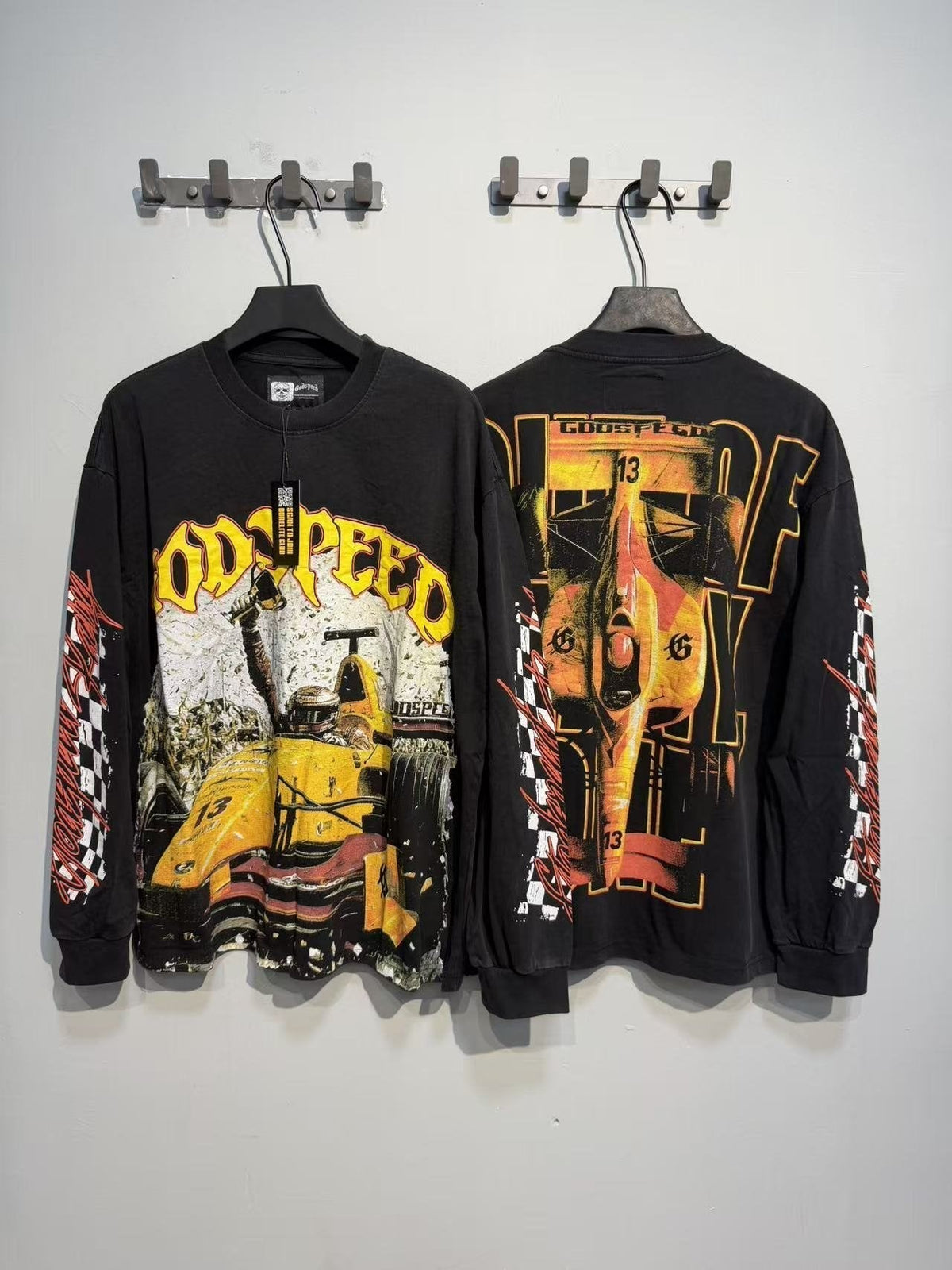 Godspeed Washed Black Racing Graphic Long-Sleeve T-Shirt ¡ª context