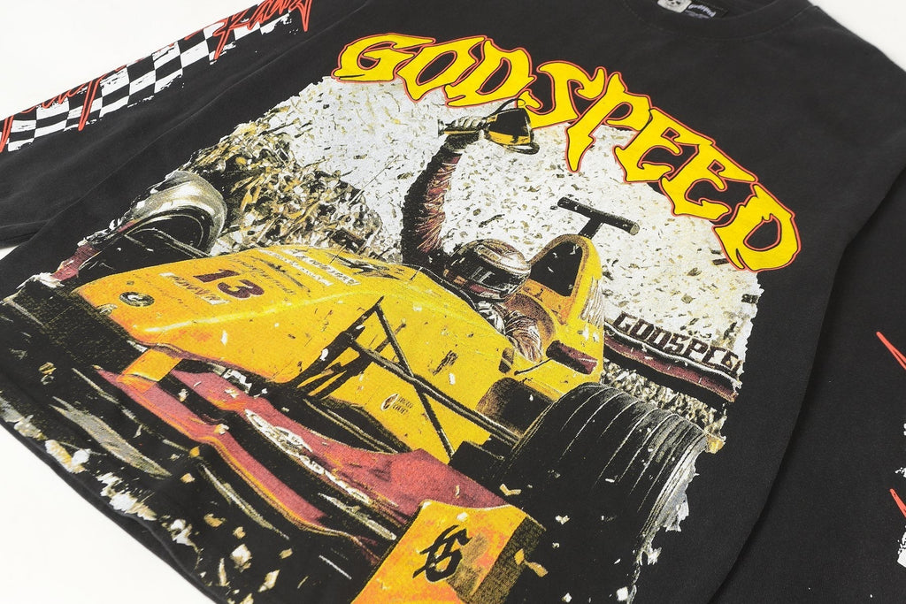 Godspeed Washed Black Racing Graphic Long-Sleeve T-Shirt ¡ª detail