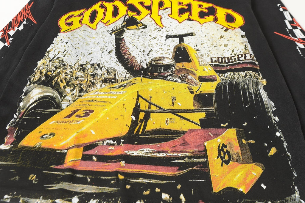 Godspeed Washed Black Racing Graphic Long-Sleeve T-Shirt ¡ª detail
