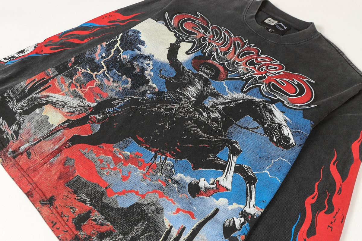 Godspeed Washed Black Cowboy Graphic Long-Sleeve T-Shirt ¡ª detail