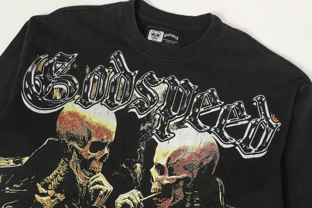 Godspeed Washed Black Skeleton Chess Graphic Long-Sleeve T-Shirt ¡ª detail