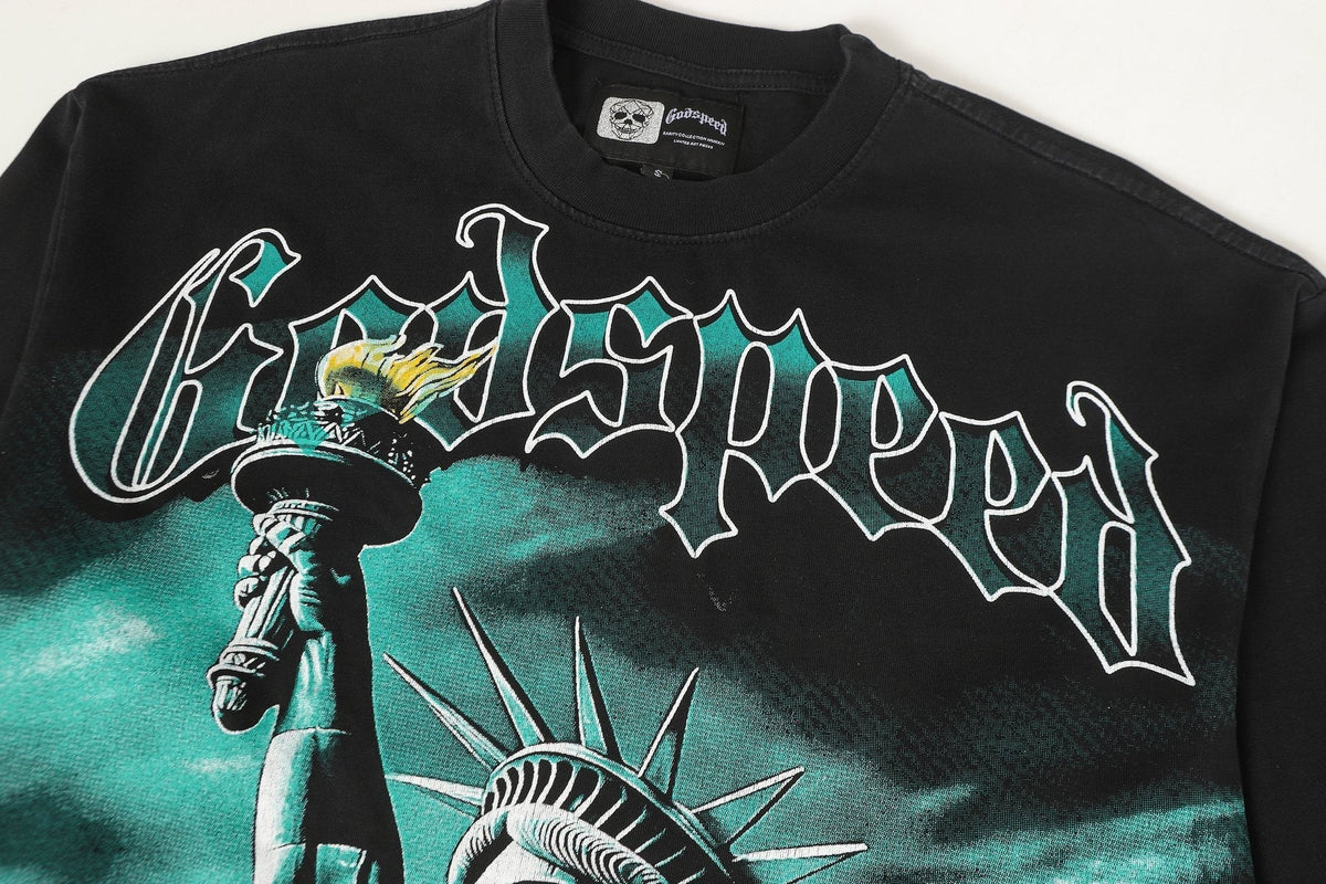 Godspeed Statue of Liberty Graphic Long-Sleeve T-Shirt ¡ª detail