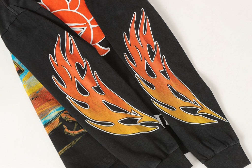 Godspeed Washed Black Flame Graphic Long-Sleeve T-Shirt ¡ª detail