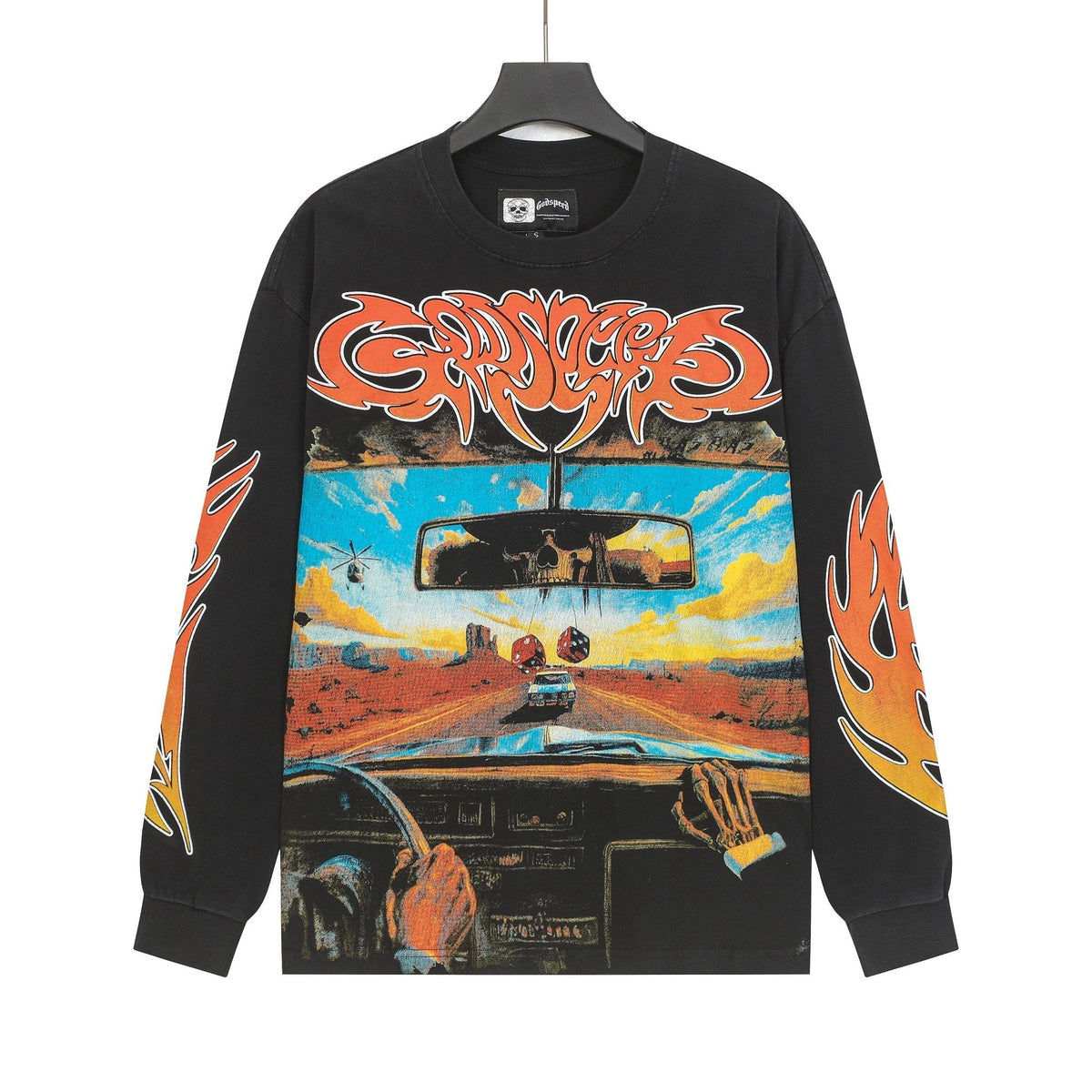 Godspeed Washed Black Flame Graphic Long-Sleeve T-Shirt ¡ª hero