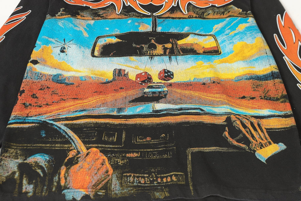 Godspeed Washed Black Flame Graphic Long-Sleeve T-Shirt ¡ª detail