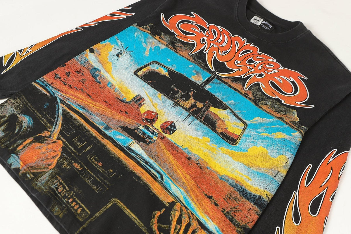 Godspeed Washed Black Flame Graphic Long-Sleeve T-Shirt ¡ª detail