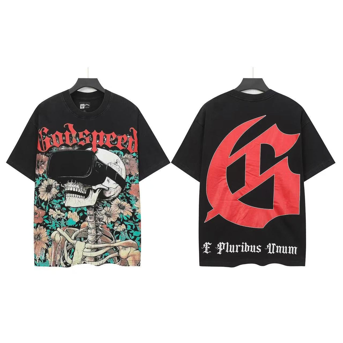 Godspeed Skeleton Floral Back Graphic T-Shirt ¡ª front