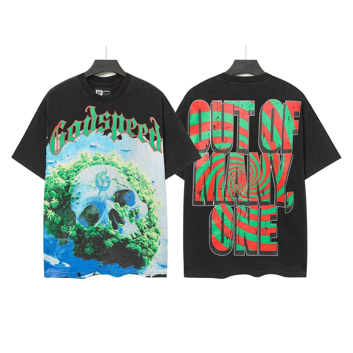 Godspeed Out of Many One Skull Graphic T-Shirt ¡ª front