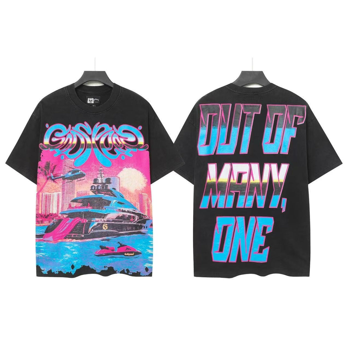 Godspeed Out Of Many Yacht Graphic T-Shirt ¡ª front