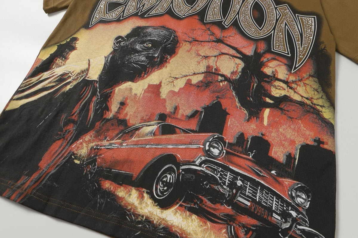 MIXED EMOTION Olive Brown Graphic T-Shirt ¡ª detail